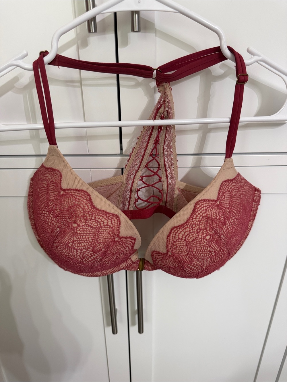 Victoria’s Secret Very Sexy Lace Push-Up Bra in Wine and Nude. 34DDD